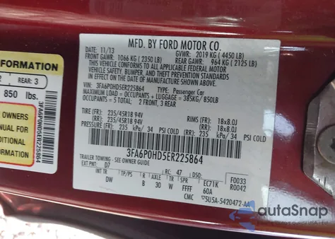 2014 Ford Fusion Se z USA, uszkodzony, nr VIN 3FA6P0HD5ER225864